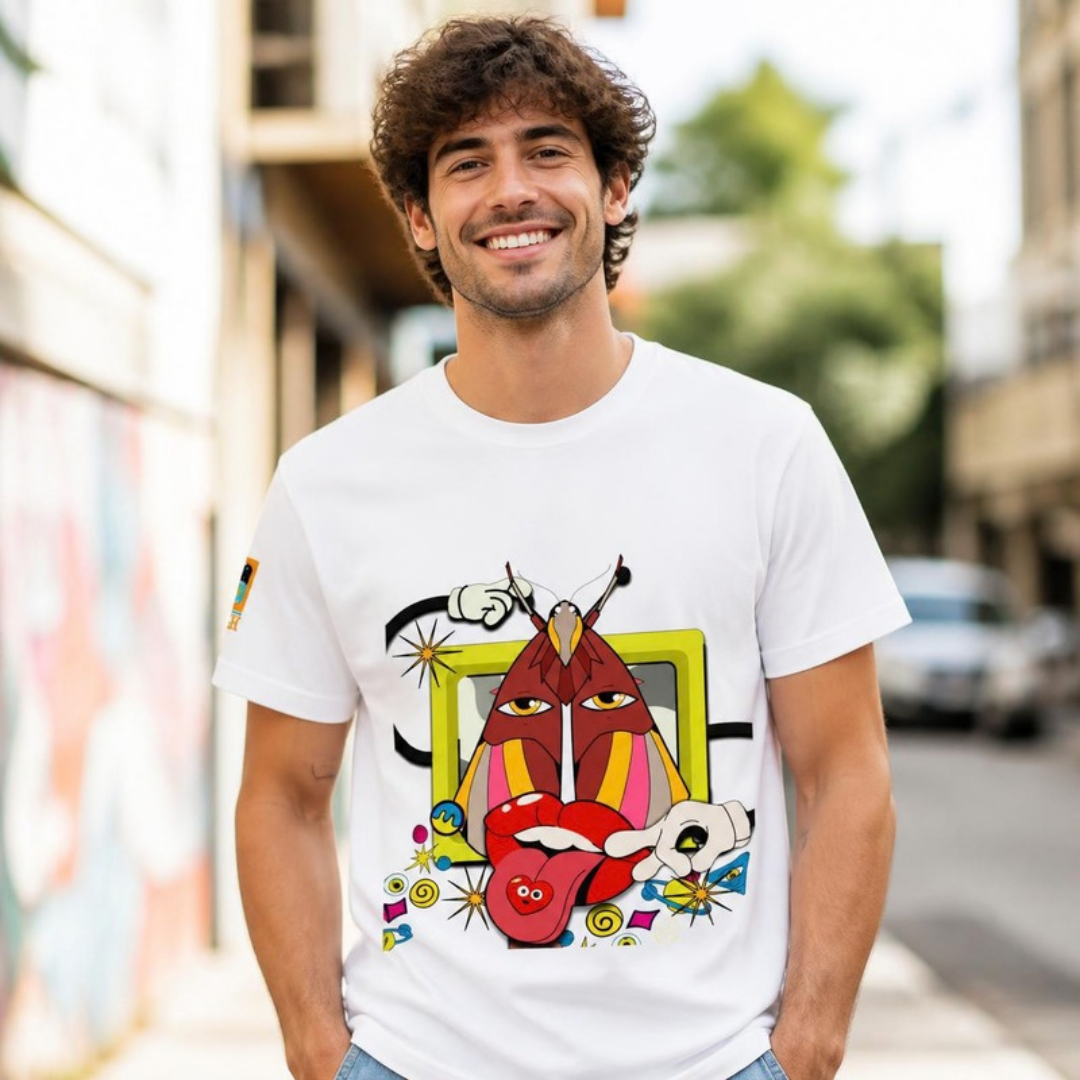 Model wearing the Surreal Pop Art Graphic Tee