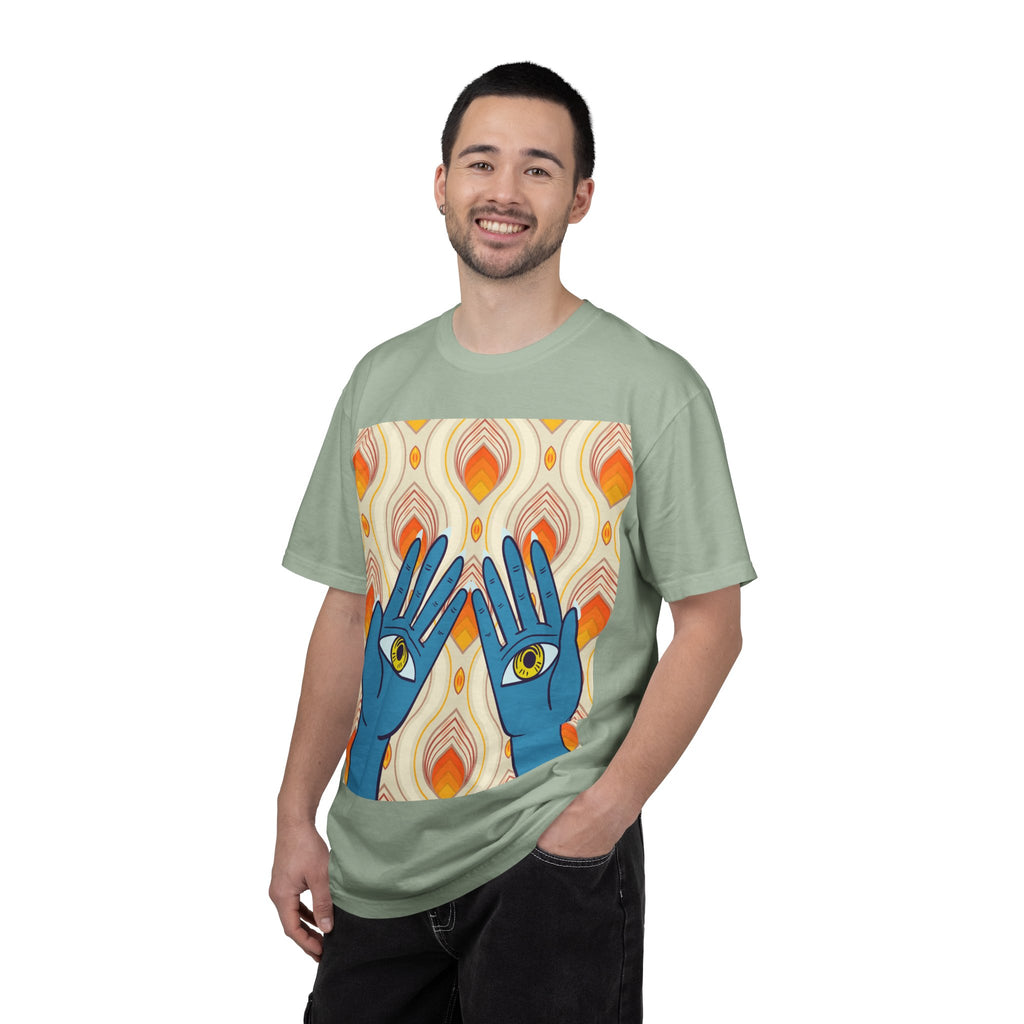 Blue Hand Eyes graphic T-shirt | Bohemian Eye Pattern Tee
