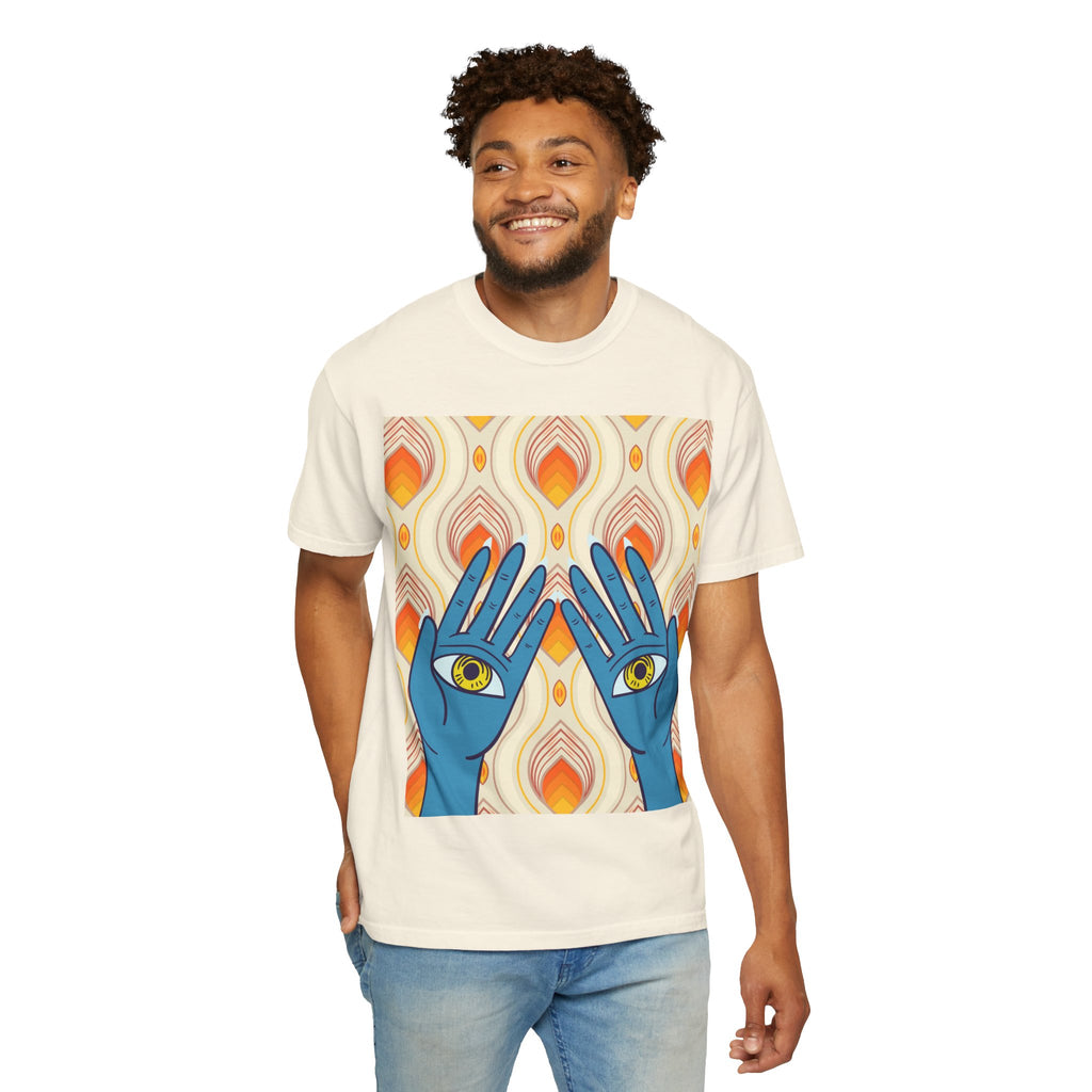 Blue Hand Eyes graphic T-shirt | Bohemian Eye Pattern Tee