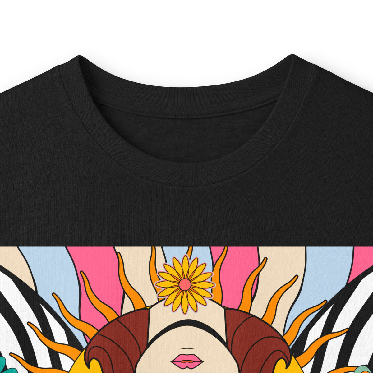 Psychedelic Sun Long Sleeve Shirt - Retro 70s Trippy Portrait Graphic Tee with Smiling Sun Back Print