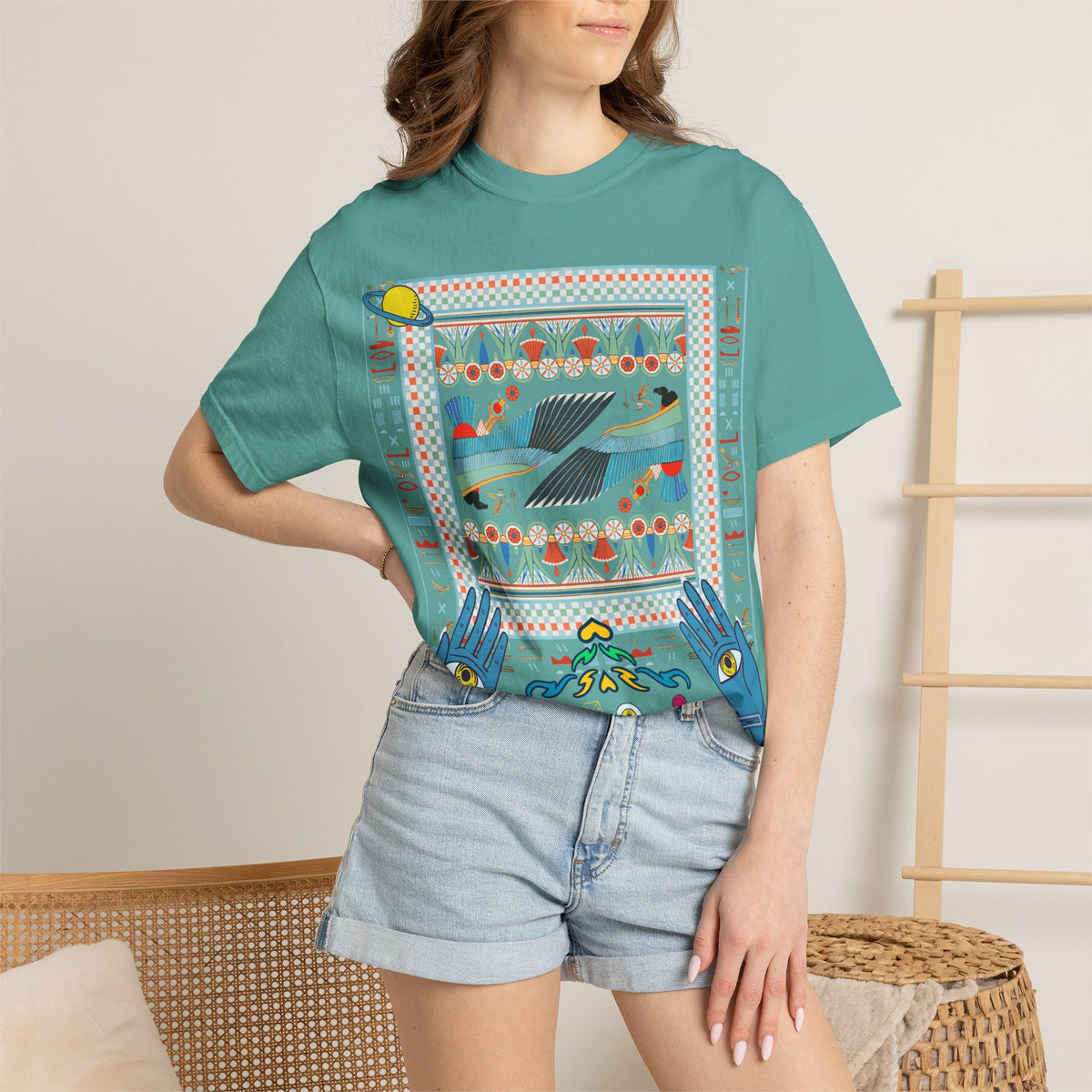 Mystic Hands Graphic Tee, Retro Folk Art Celestial Shirt, Comfort Colors Garment-Dyed Unisex T-Shirt