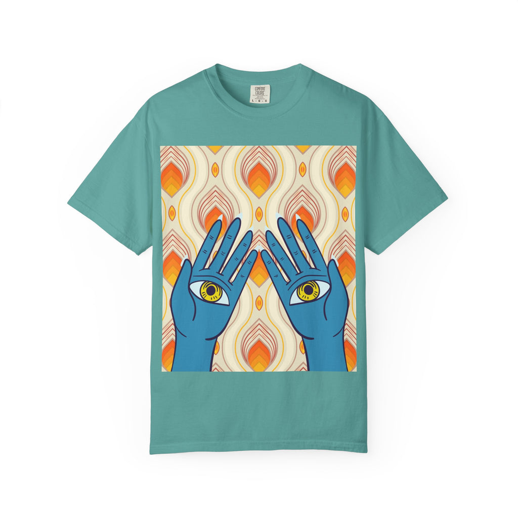 Blue Hand Eyes graphic T-shirt | Bohemian Eye Pattern Tee