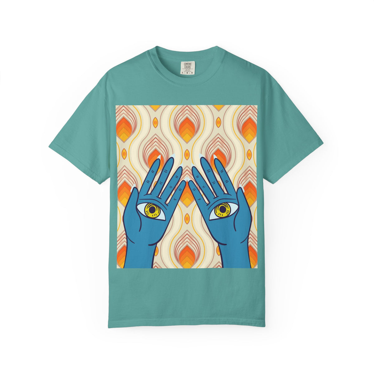Blue Hand Eyes graphic T-shirt | Bohemian Eye Pattern Tee