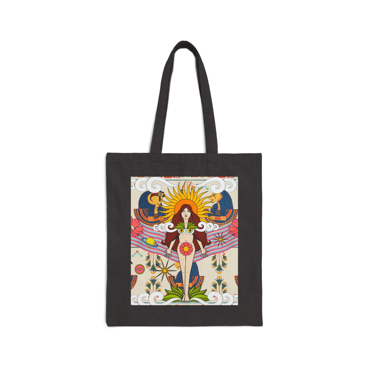 Psychedelic Sun Goddess Tote Bag | Boho Mystic Hands Tote