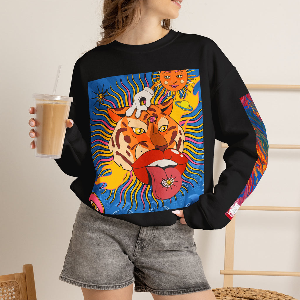 Psychedelic Tiger Tongue Sweatshirt | Retro 70s Pop Art Crewneck