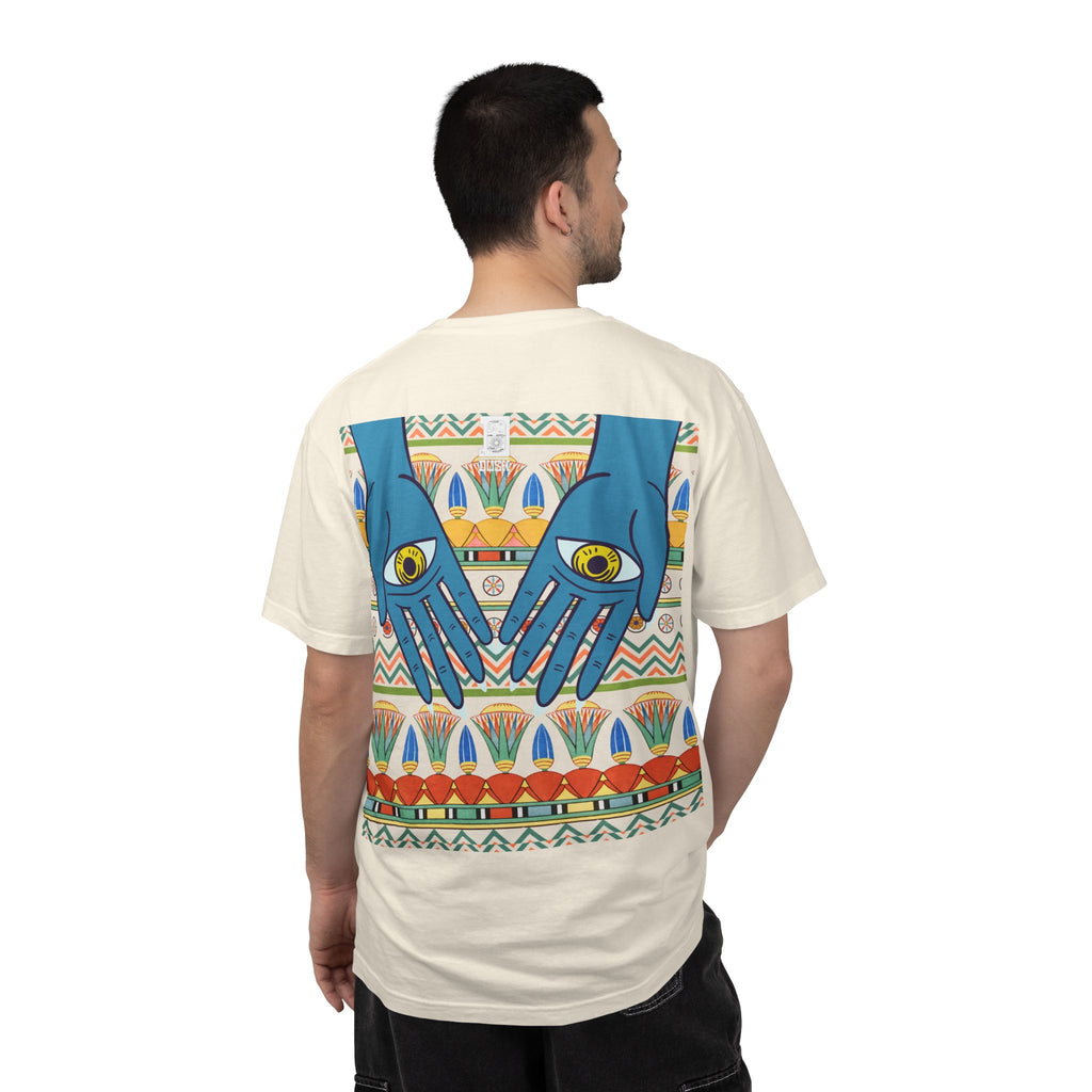 Blue Hand Eyes graphic T-shirt | Bohemian Eye Pattern Tee