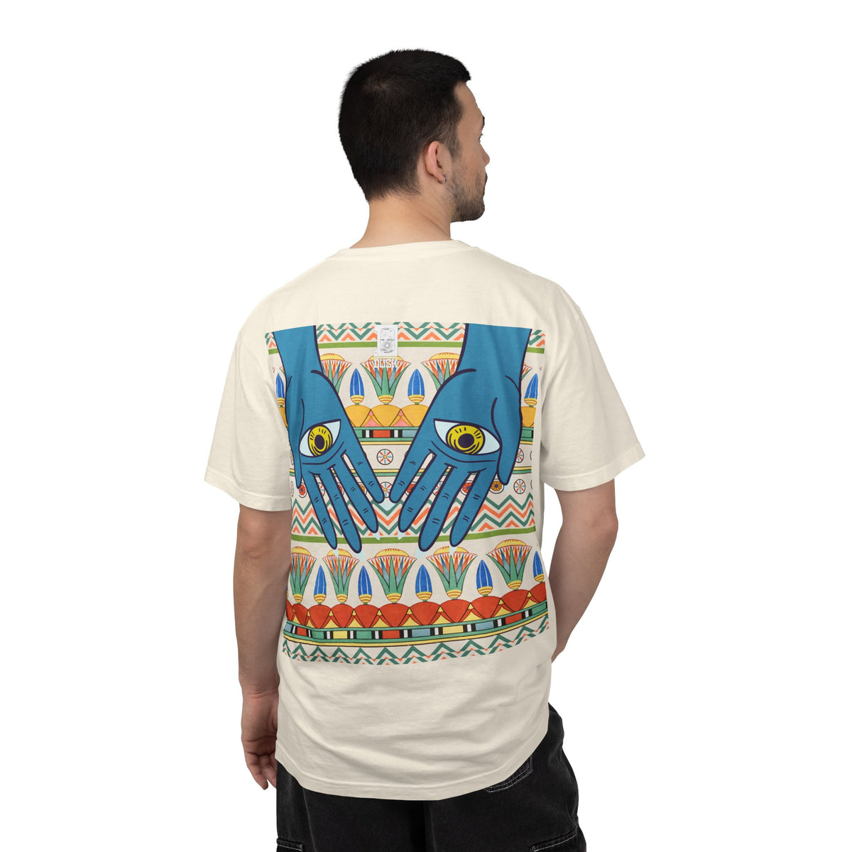 Blue Hand Eyes graphic T-shirt | Bohemian Eye Pattern Tee