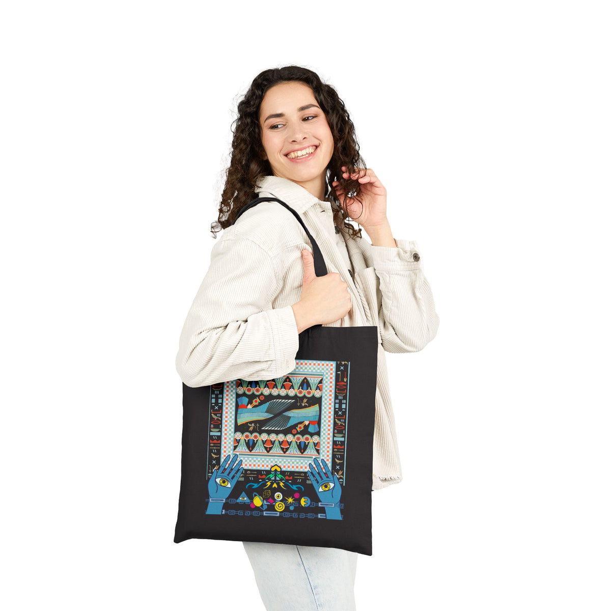 Folk Art Whale Tote Bag - Boho Canvas Tote with Retro Ocean Illustration, Eco Market Bag