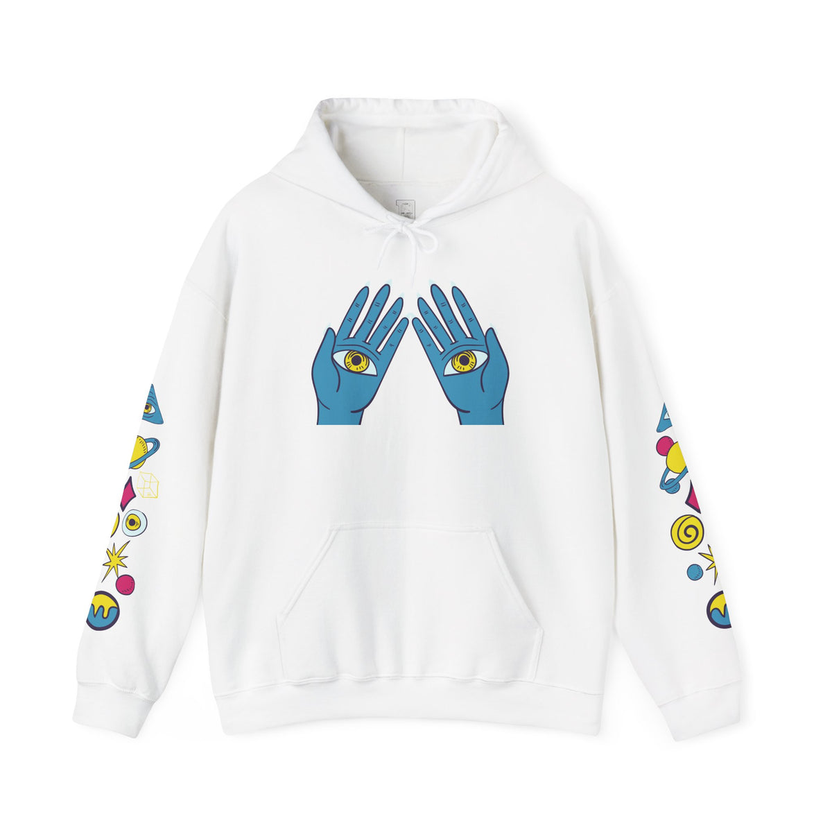 Blue Hand Eyes hoodie | Psychedelic Pattern Hoodie, Sleeve Graphic