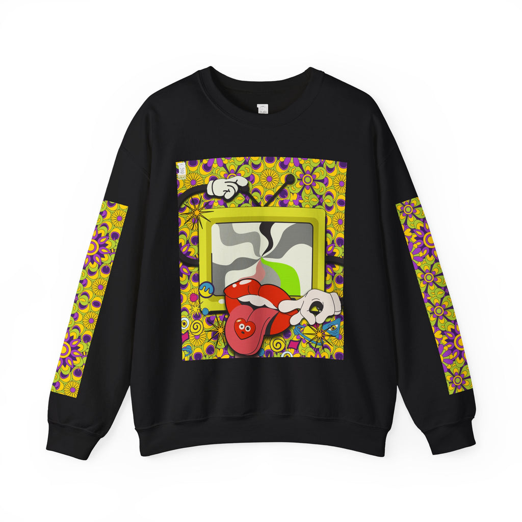 Psychedelic Tongue & TV Illustration Sweatshirt | Kaleidoscope Sleeve Art