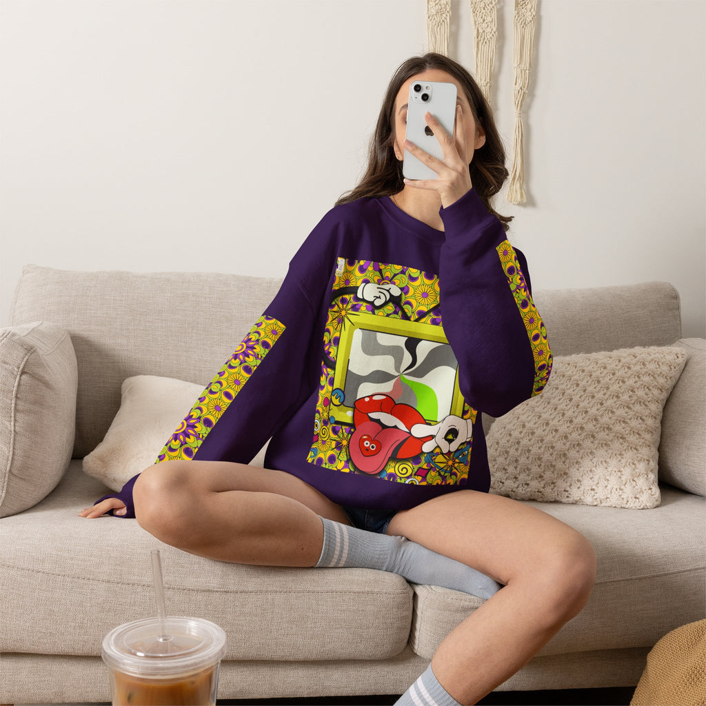 Psychedelic Tongue & TV Illustration Sweatshirt | Kaleidoscope Sleeve Art