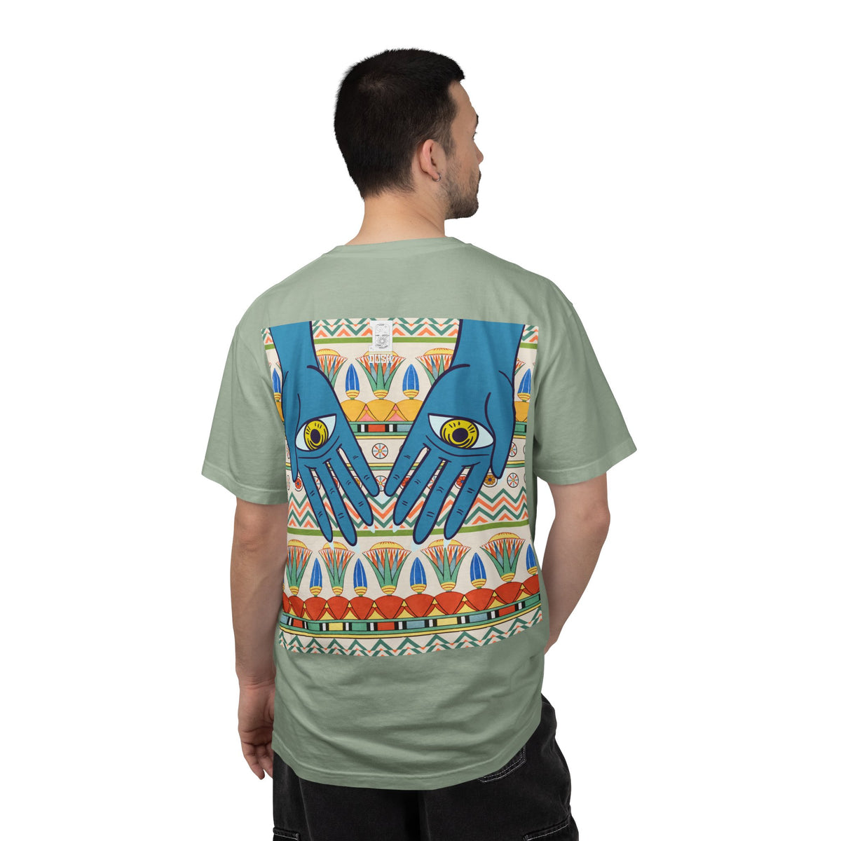 Blue Hand Eyes graphic T-shirt | Bohemian Eye Pattern Tee