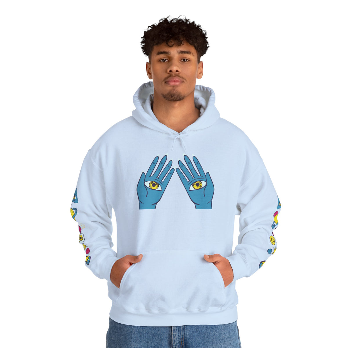 Blue Hand Eyes hoodie | Psychedelic Pattern Hoodie, Sleeve Graphic