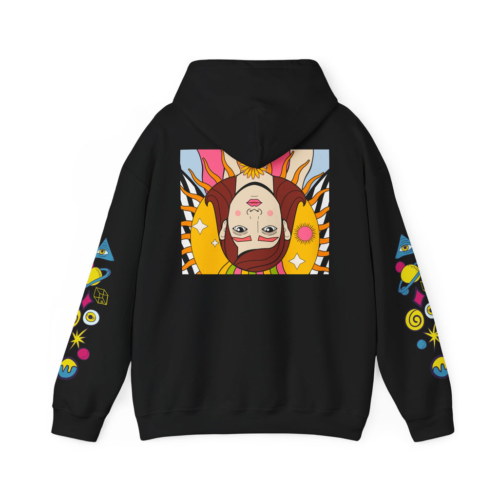 Sleepy Sun Hoodie - Psychedelic Retro 70s Sunrise Graphic Sweatshirt with Sleeve Print