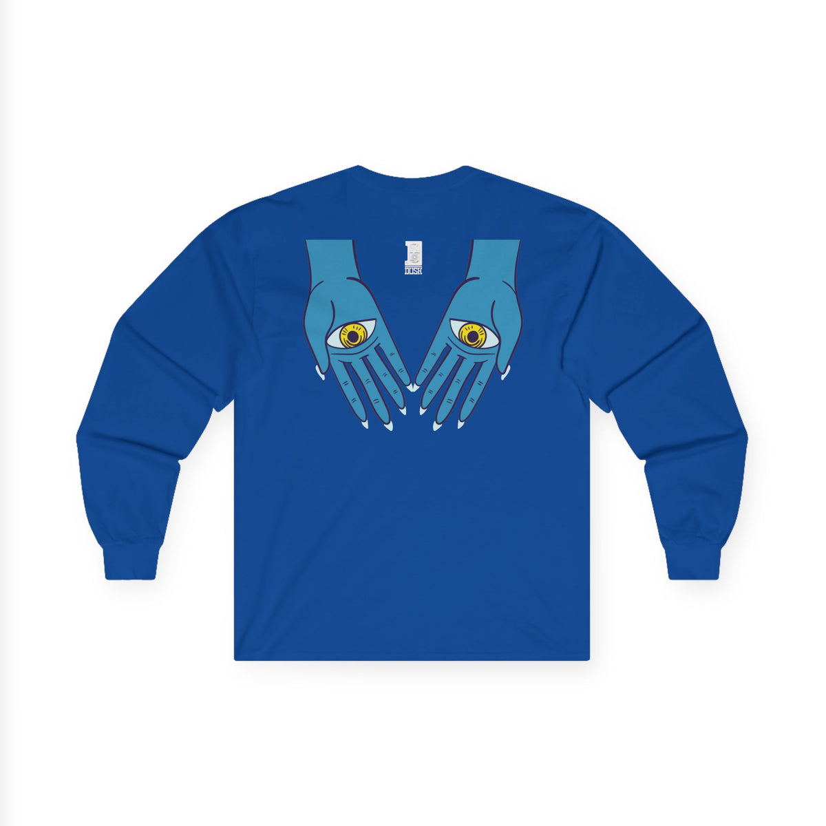 Psychedelic Sun Tiger Face long sleeve tee | Blue Hands Back Graphic