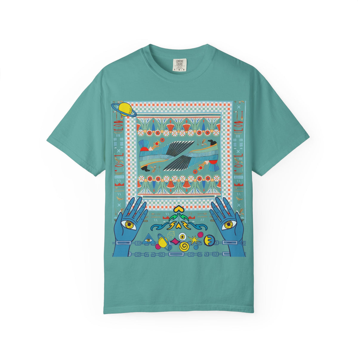Mystic Hands Graphic Tee, Retro Folk Art Celestial Shirt, Comfort Colors Garment-Dyed Unisex T-Shirt