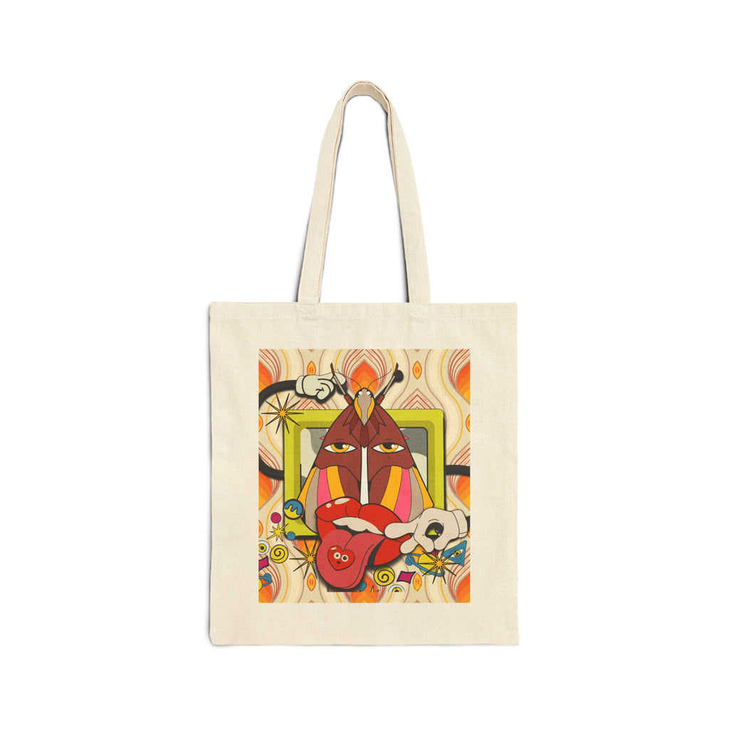 Abstract Retro Face Art Tote | Psychedelic Floral 70s Pattern