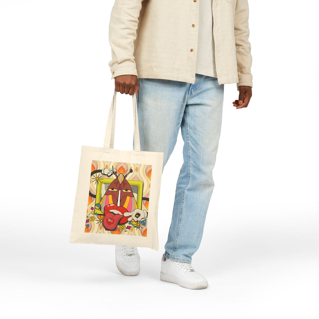 Abstract Retro Face Art Tote | Psychedelic Floral 70s Pattern