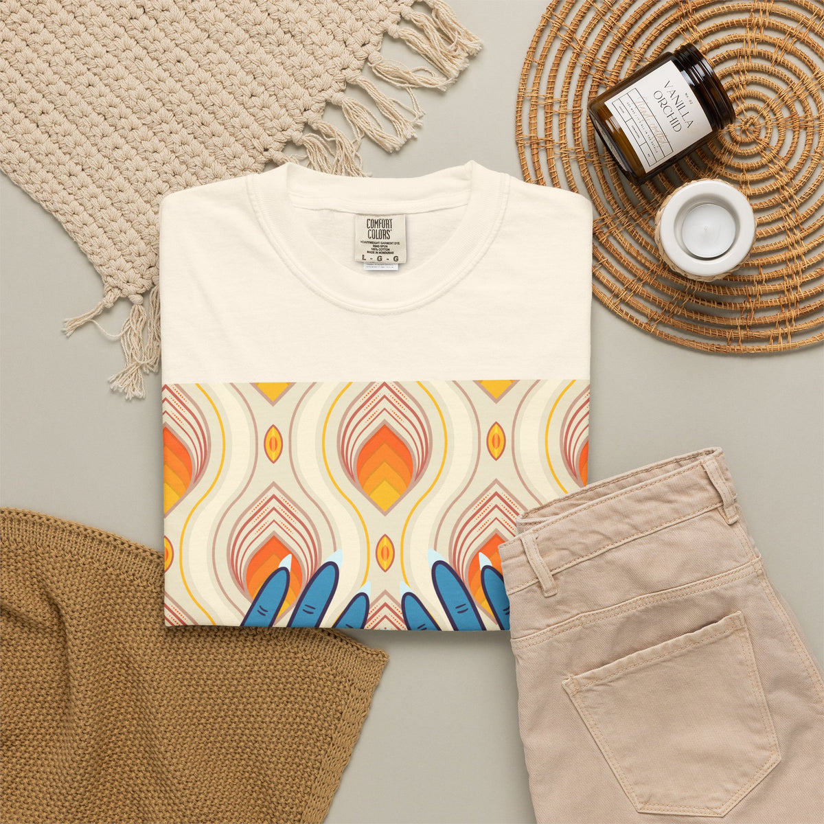 Blue Hand Eyes graphic T-shirt | Bohemian Eye Pattern Tee