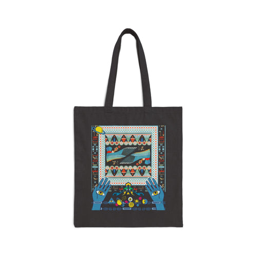 Folk Art Whale Tote Bag - Boho Canvas Tote with Retro Ocean Illustration, Eco Market Bag