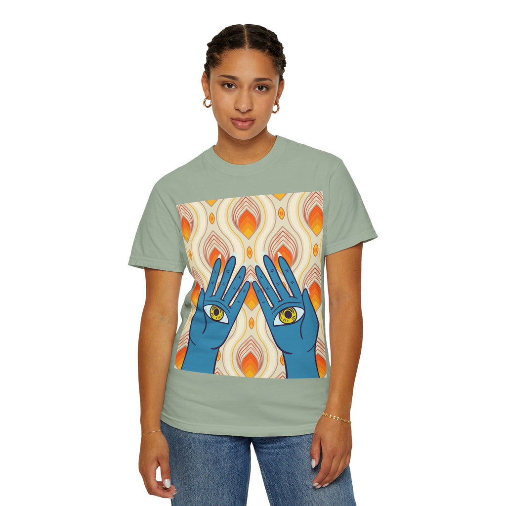 Blue Hand Eyes graphic T-shirt | Bohemian Eye Pattern Tee