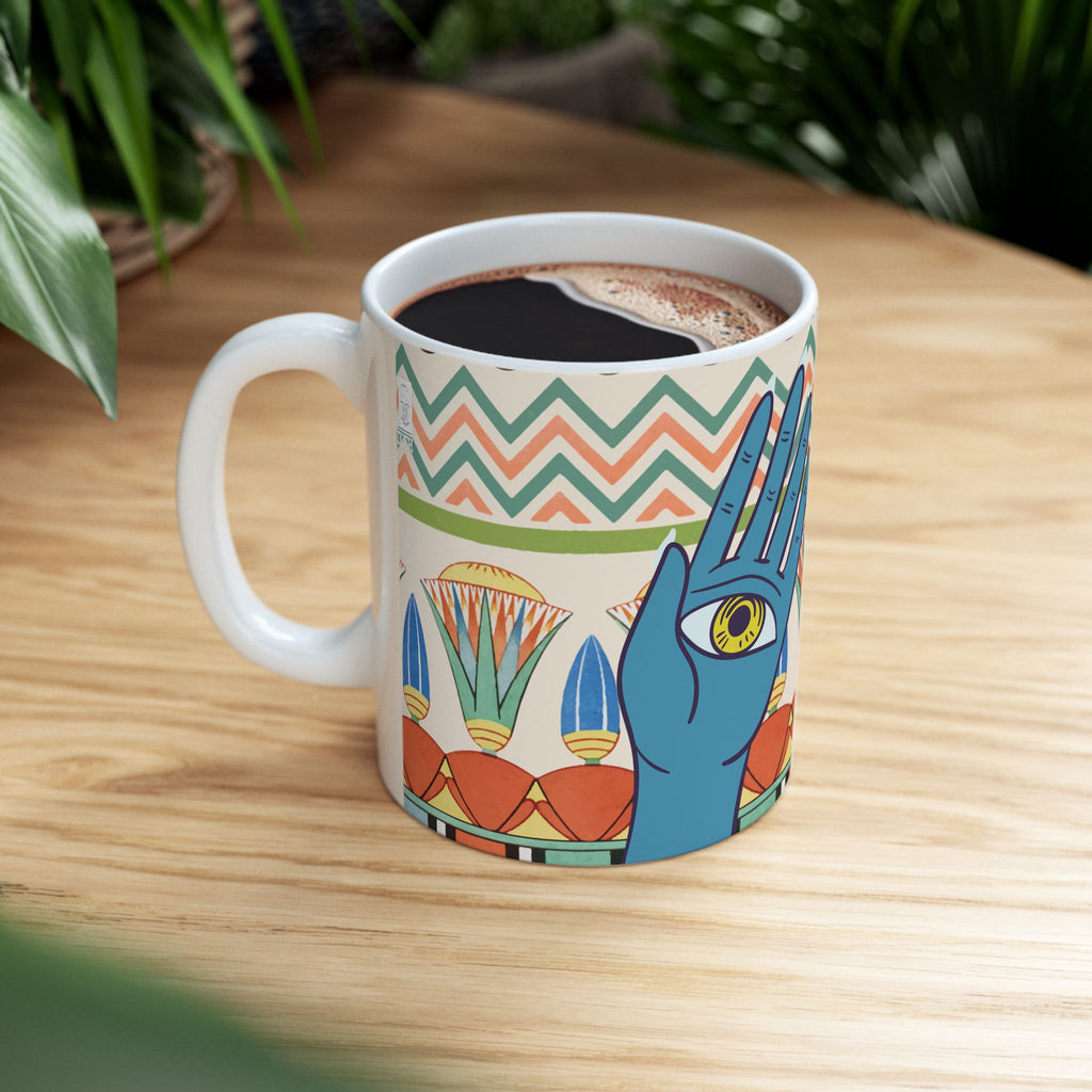 Mystic Hand Eyes Mug | Boho Tarot Illustration Ceramic Coffee Cup