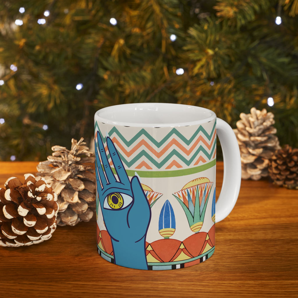 Mystic Hand Eyes Mug | Boho Tarot Illustration Ceramic Coffee Cup