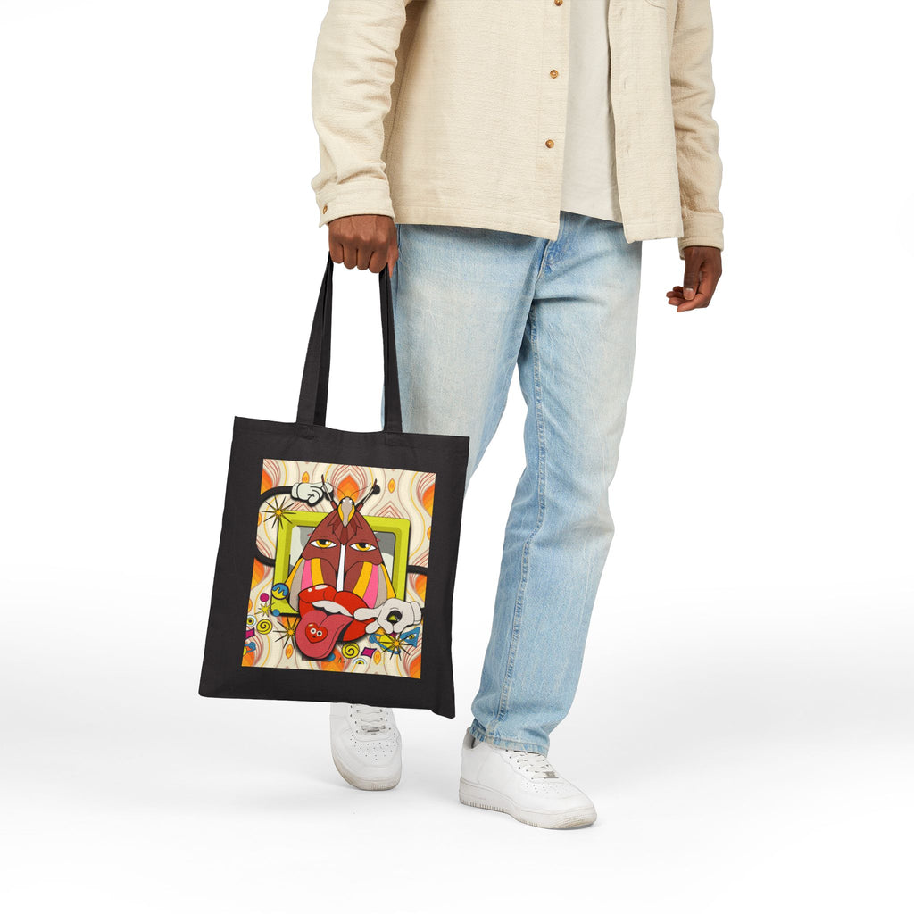 Abstract Retro Face Art Tote | Psychedelic Floral 70s Pattern
