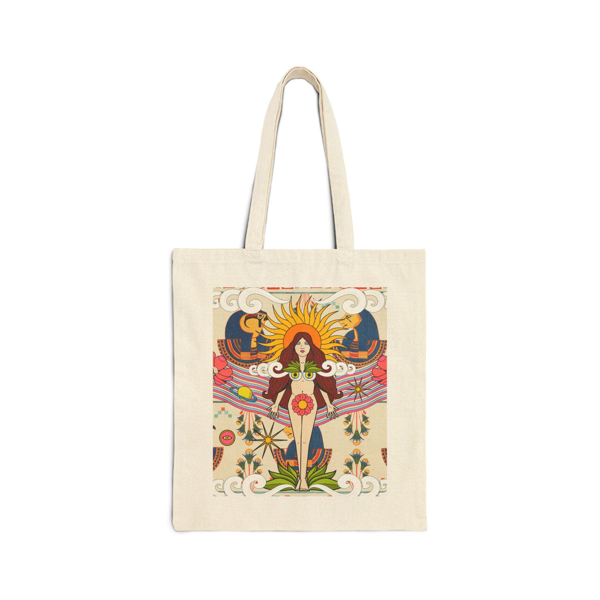 Psychedelic Sun Goddess Tote Bag | Boho Mystic Hands Tote