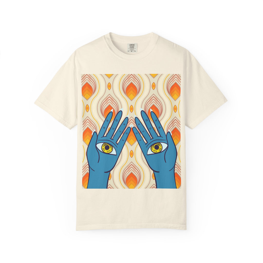 Blue Hand Eyes graphic T-shirt | Bohemian Eye Pattern Tee