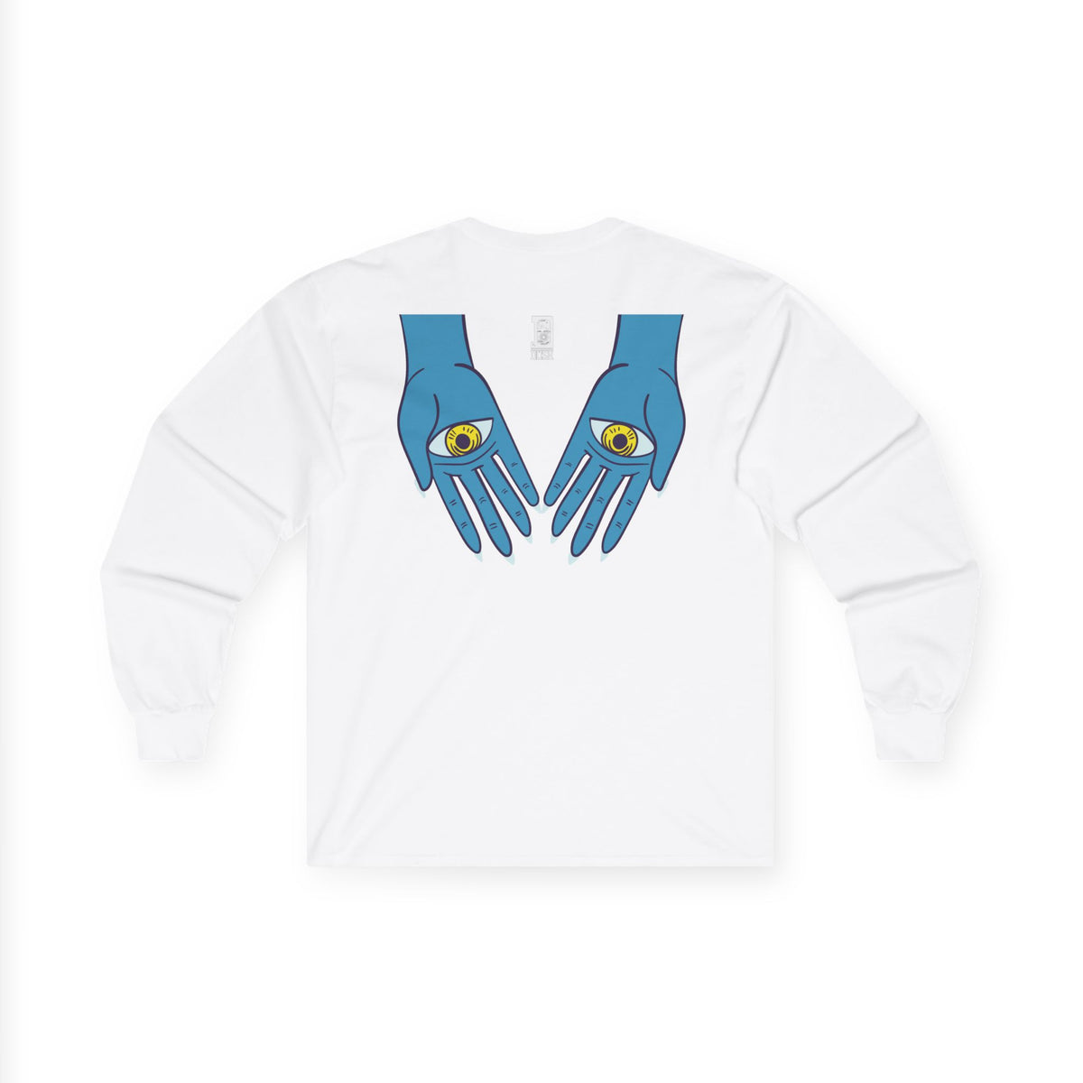 Psychedelic Sun Tiger Face long sleeve tee | Blue Hands Back Graphic