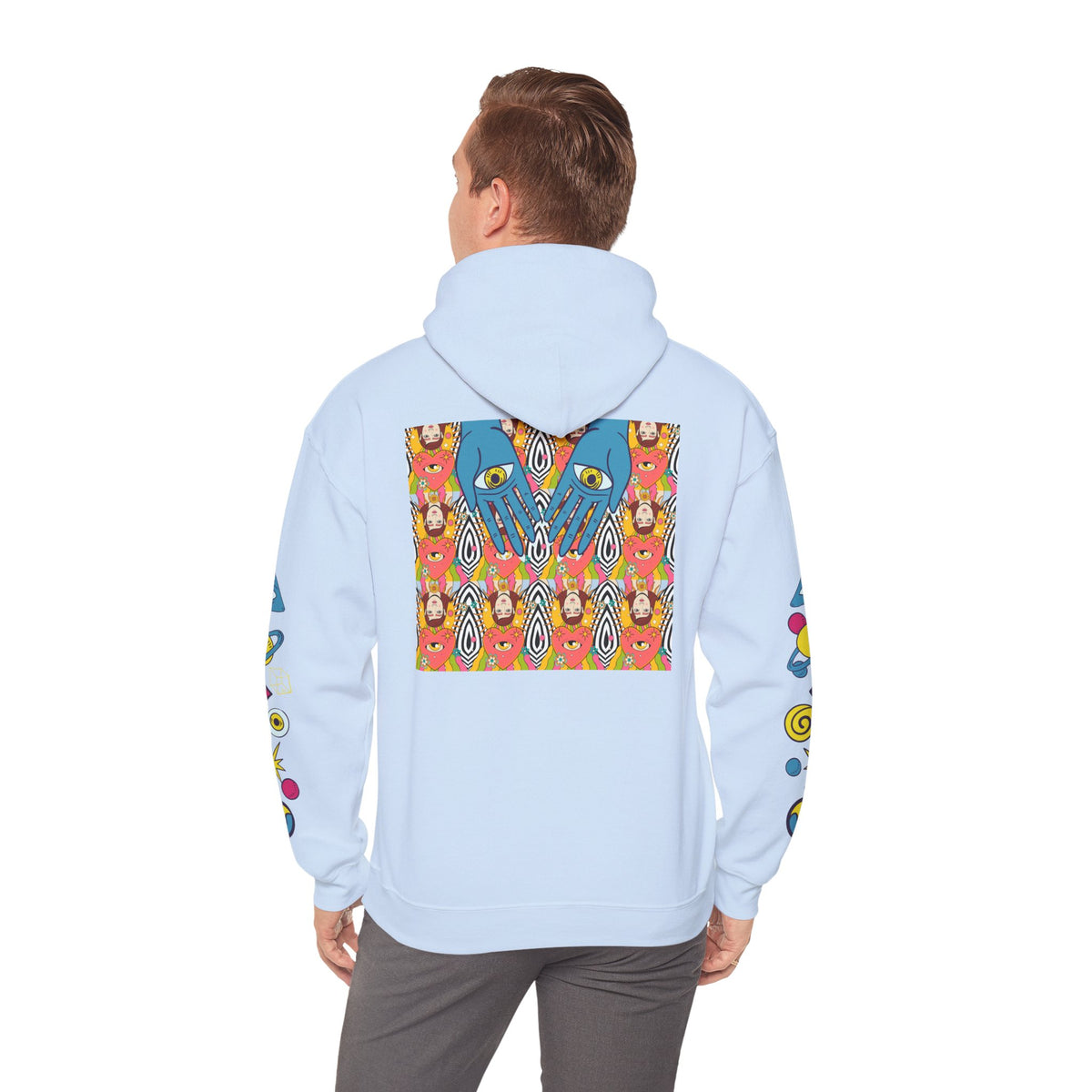 Blue Hand Eyes hoodie | Psychedelic Pattern Hoodie, Sleeve Graphic