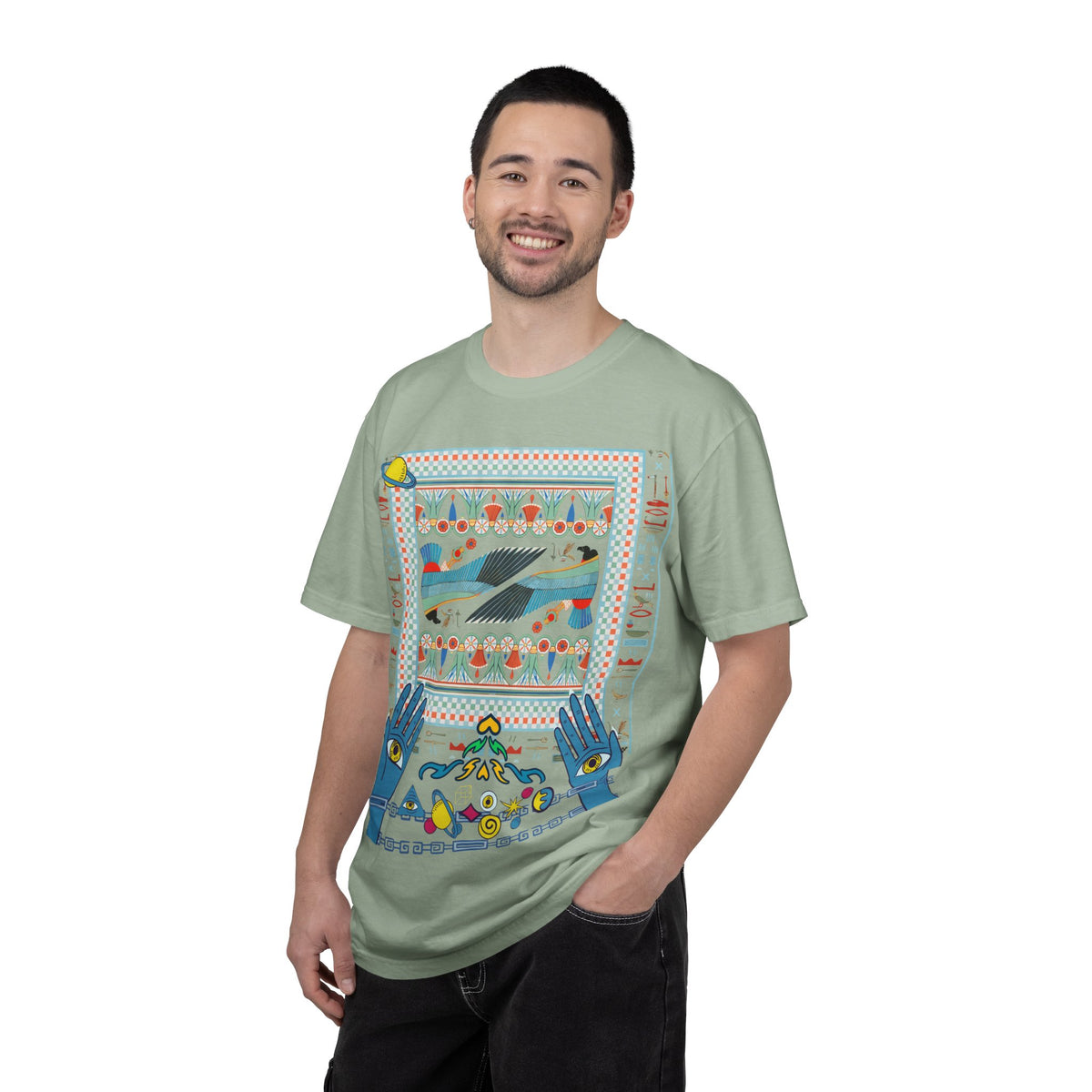 Mystic Hands Graphic Tee, Retro Folk Art Celestial Shirt, Comfort Colors Garment-Dyed Unisex T-Shirt