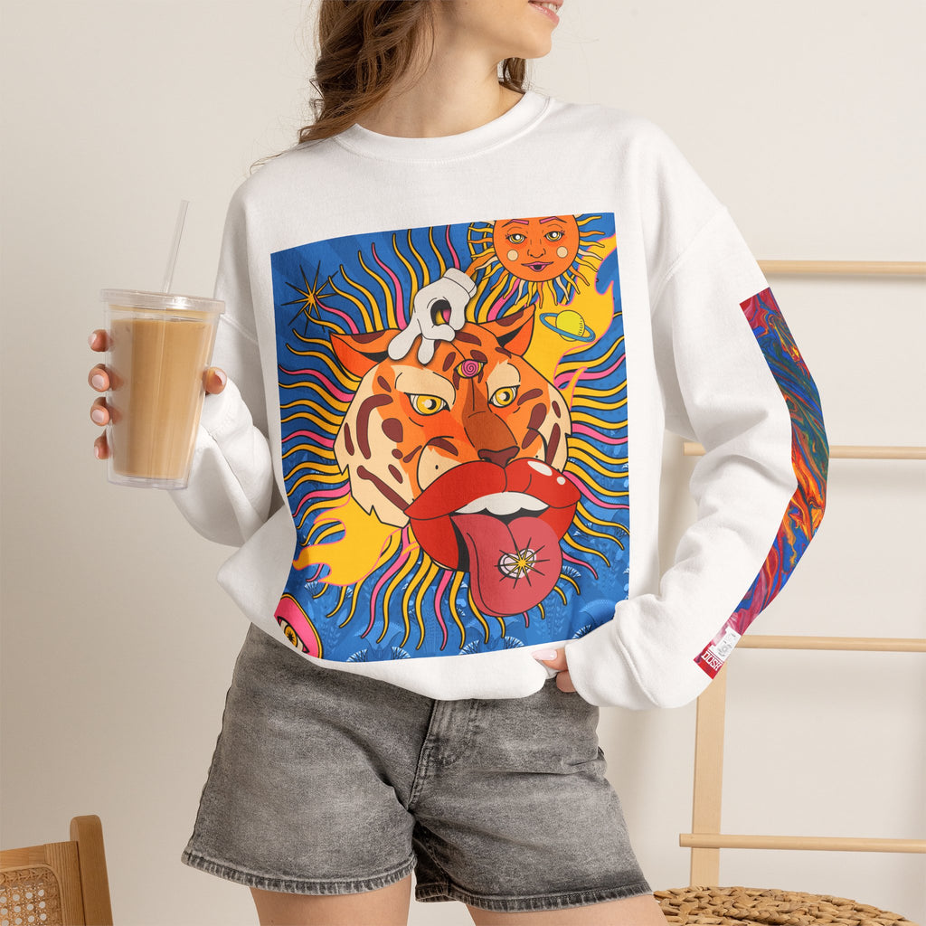 Psychedelic Tiger Tongue Sweatshirt | Retro 70s Pop Art Crewneck