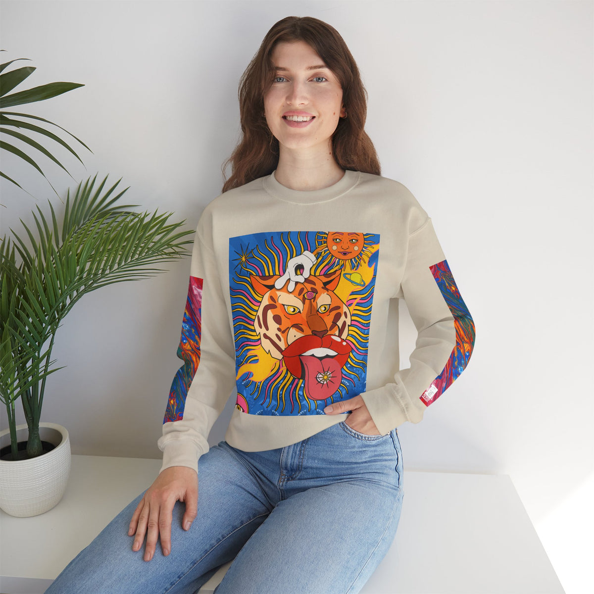 Psychedelic Tiger Tongue Sweatshirt | Retro 70s Pop Art Crewneck