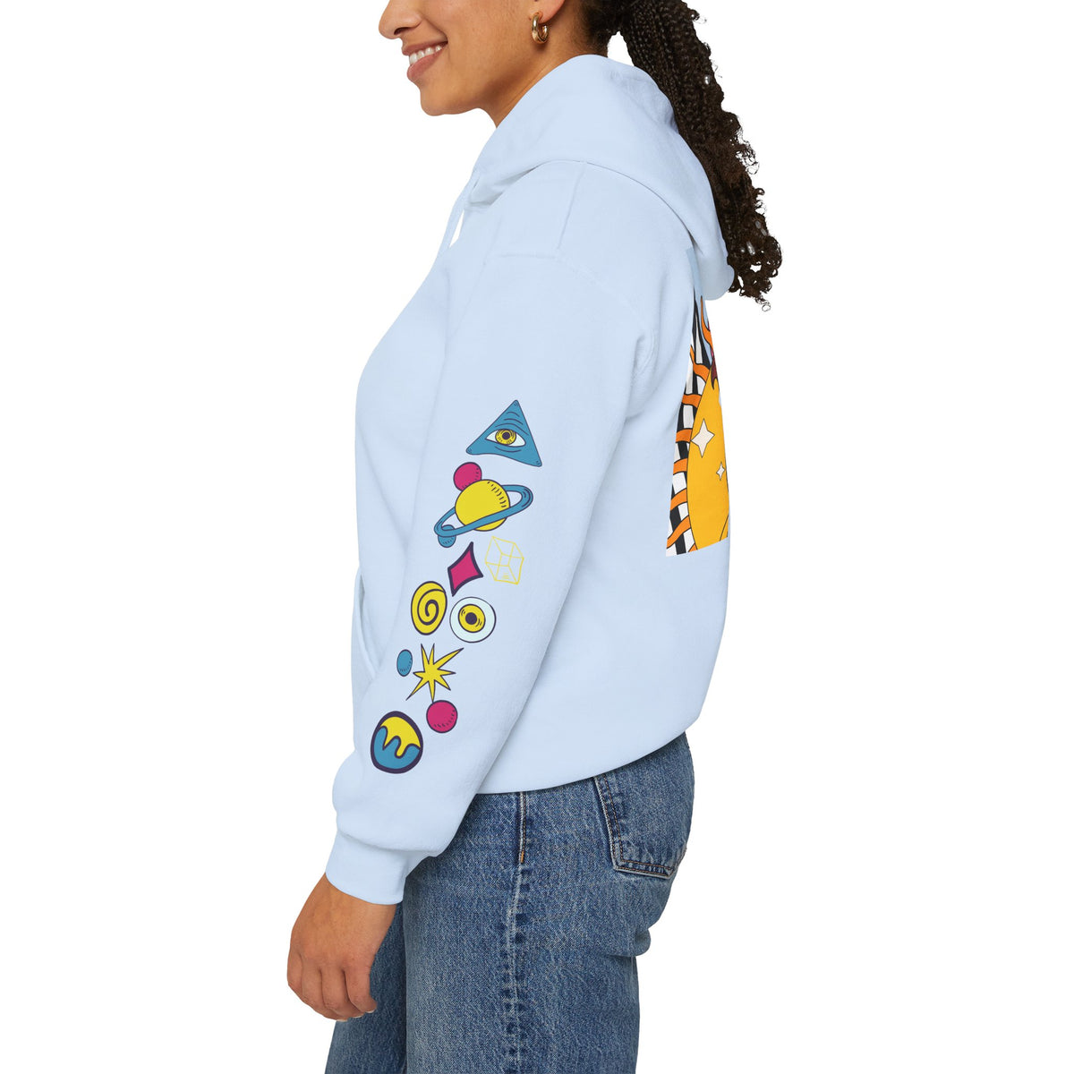 Sleepy Sun Hoodie - Psychedelic Retro 70s Sunrise Graphic Sweatshirt with Sleeve Print