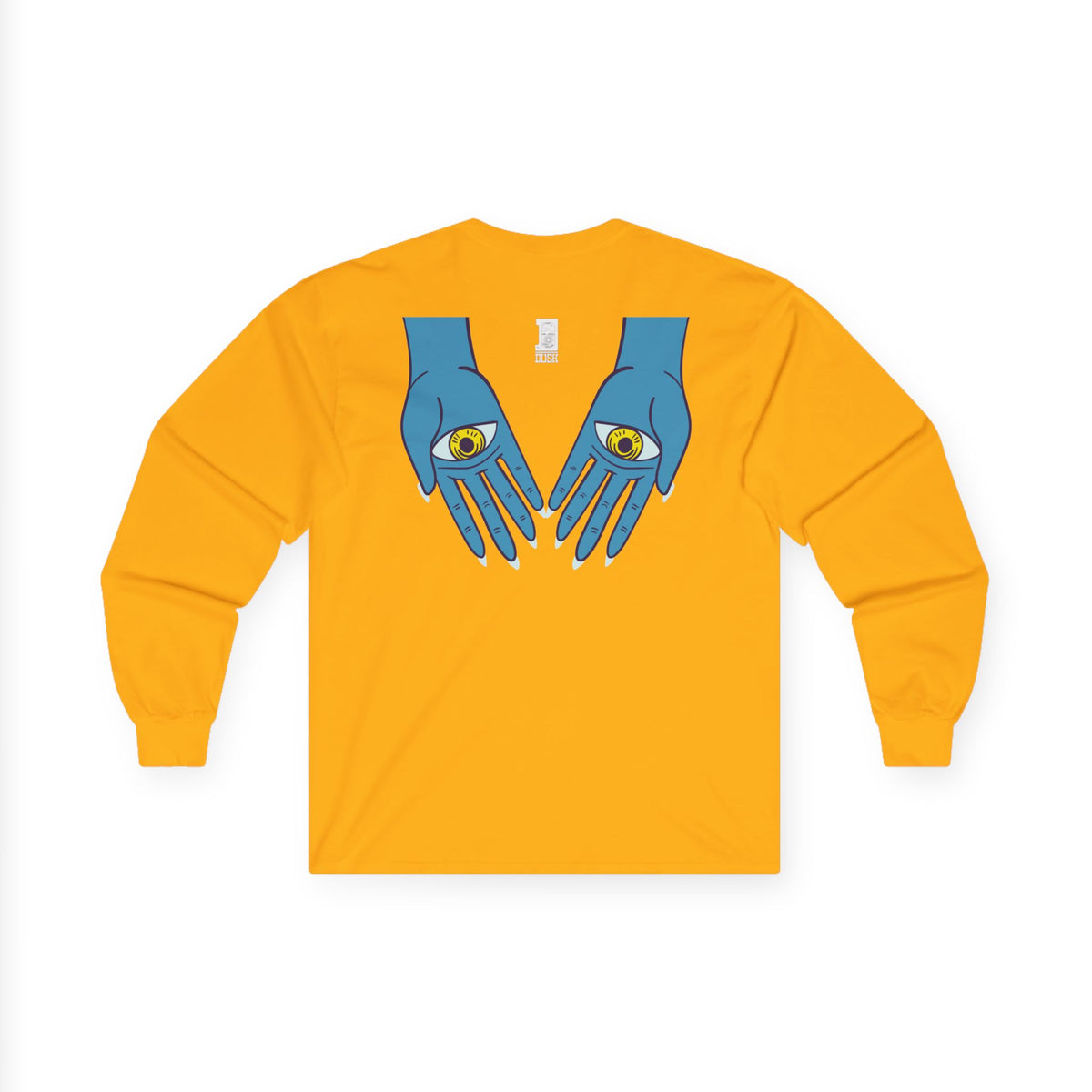 Psychedelic Sun Tiger Face long sleeve tee | Blue Hands Back Graphic