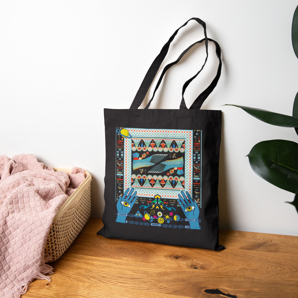 Folk Art Whale Tote Bag - Boho Canvas Tote with Retro Ocean Illustration, Eco Market Bag