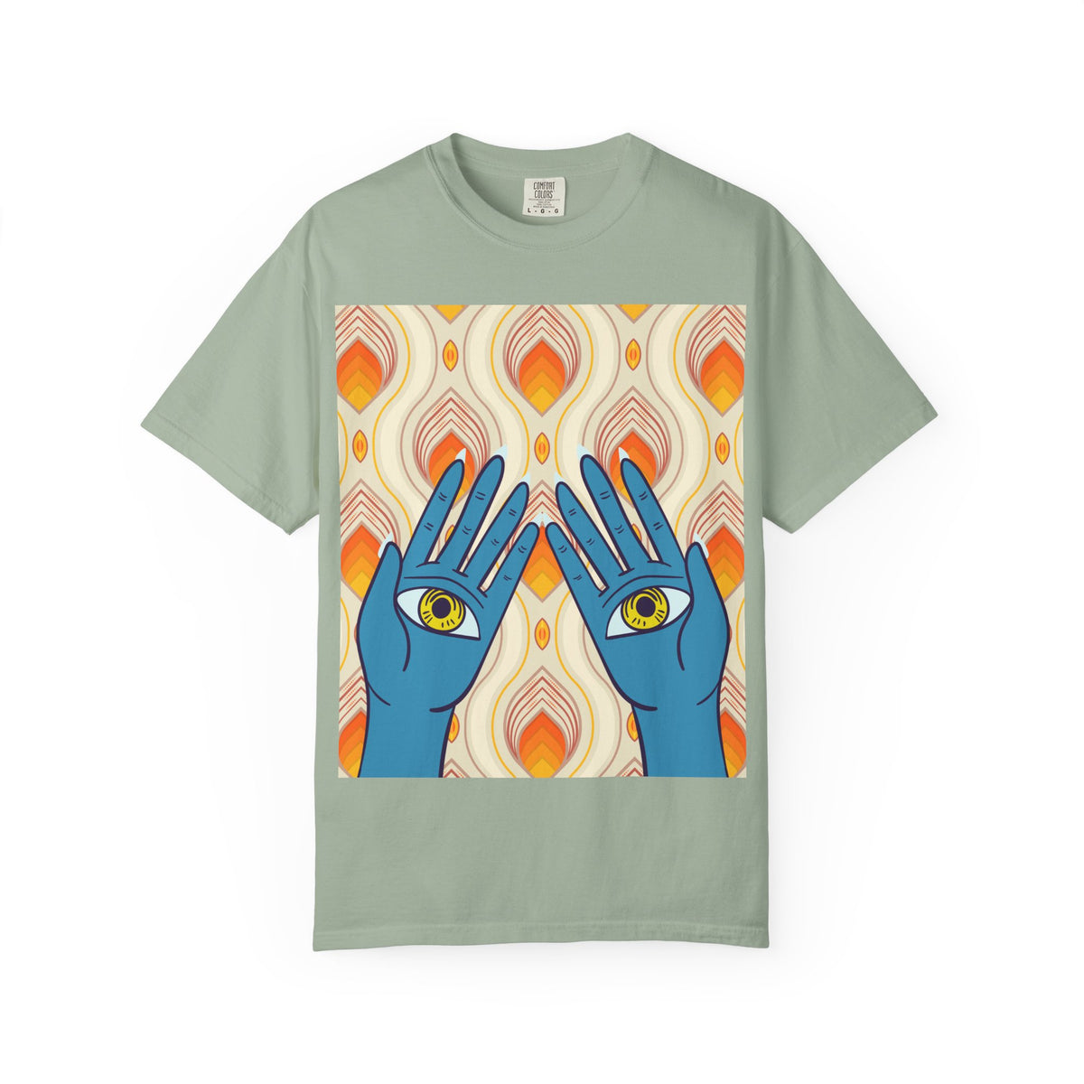 Blue Hand Eyes graphic T-shirt | Bohemian Eye Pattern Tee