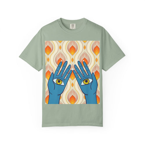 Blue Hand Eyes graphic T-shirt | Bohemian Eye Pattern Tee