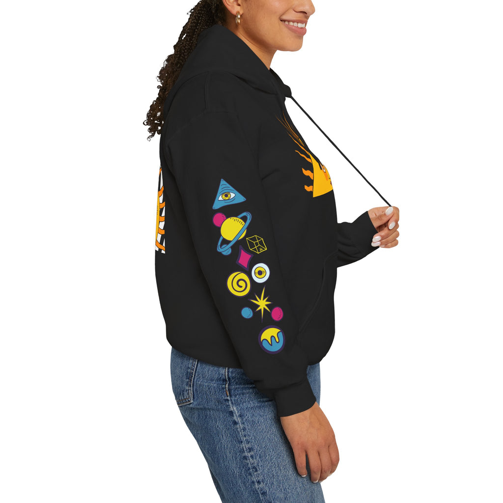 Sleepy Sun Hoodie - Psychedelic Retro 70s Sunrise Graphic Sweatshirt with Sleeve Print