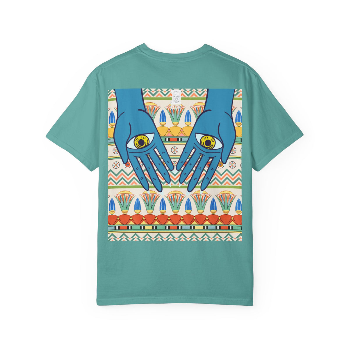 Blue Hand Eyes graphic T-shirt | Bohemian Eye Pattern Tee