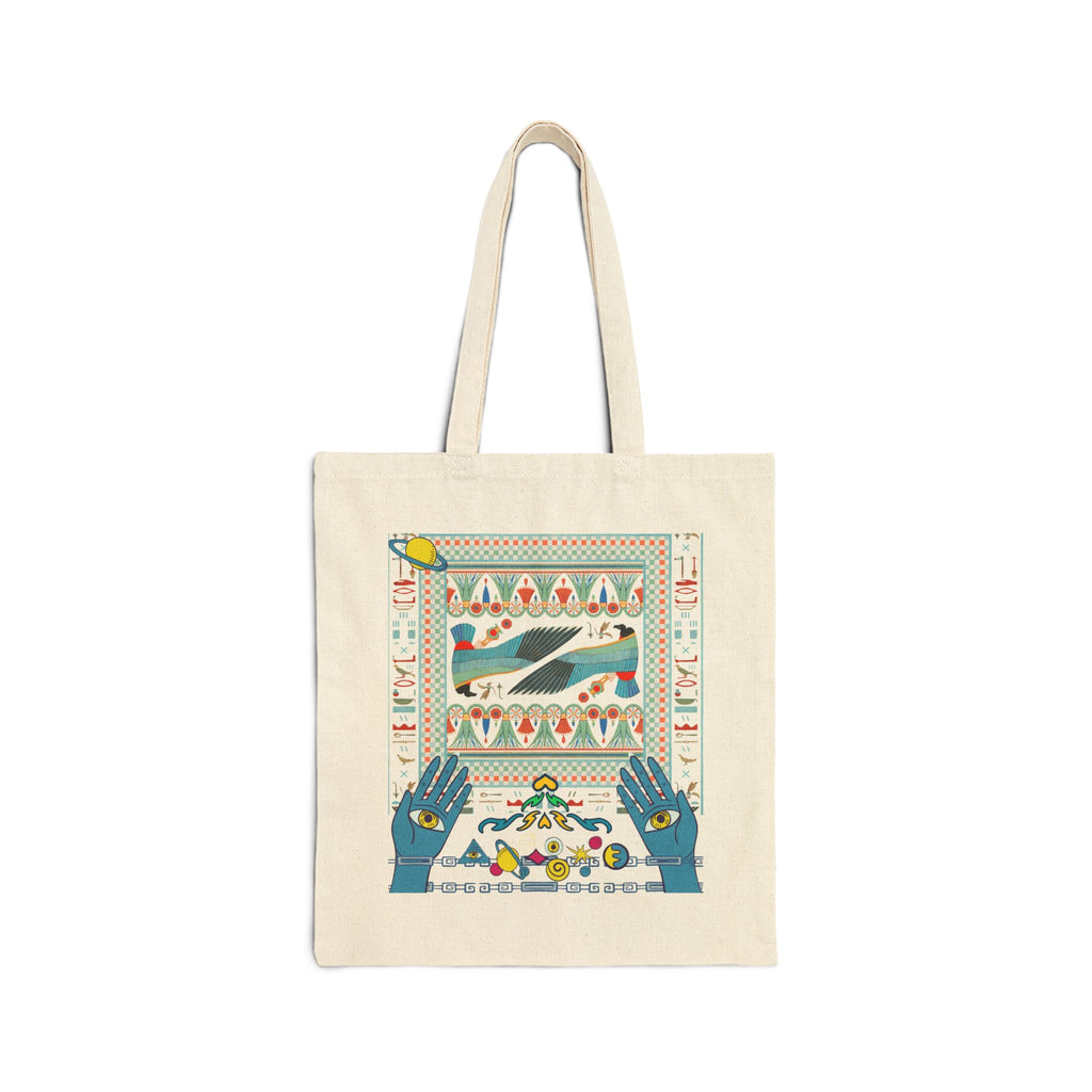 Folk Art Whale Tote Bag - Boho Canvas Tote with Retro Ocean Illustration, Eco Market Bag