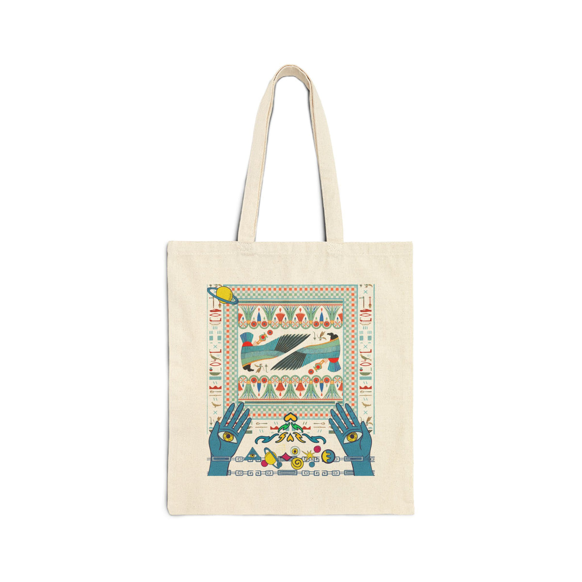 Folk Art Whale Tote Bag - Boho Canvas Tote with Retro Ocean Illustration, Eco Market Bag