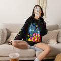 Psychedelic Third Eye Hand Sweatshirt - Cosmic All-Seeing Eye Crewneck with Neon Floral Sleeve Print