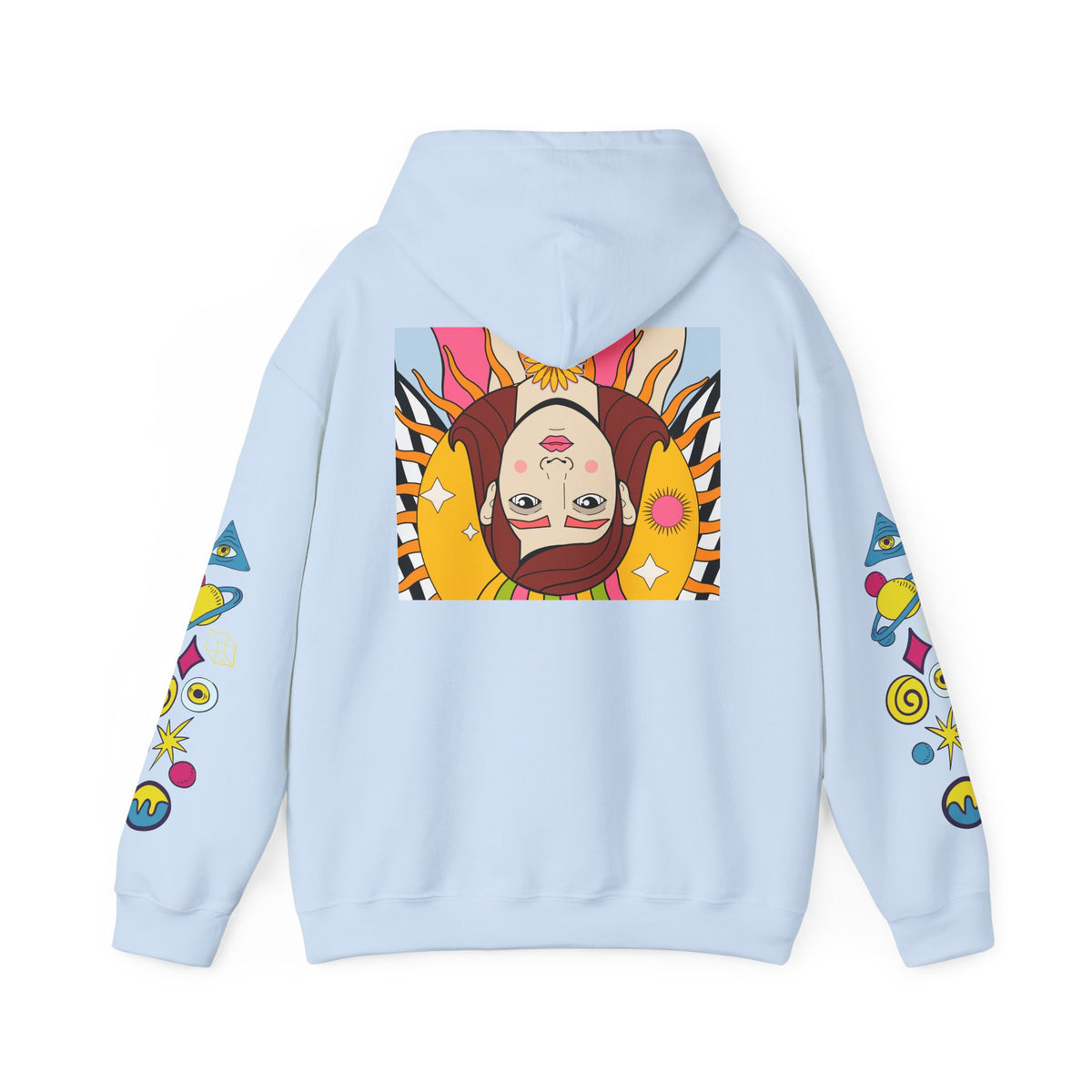 Sleepy Sun Hoodie - Psychedelic Retro 70s Sunrise Graphic Sweatshirt with Sleeve Print