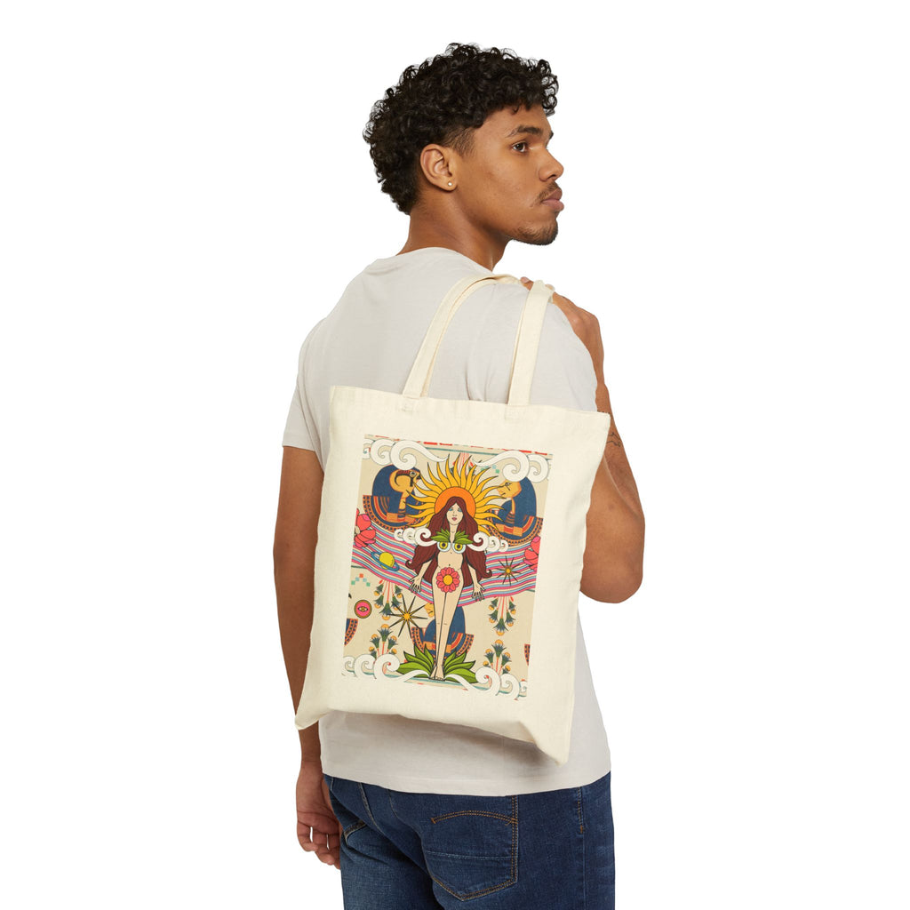 Psychedelic Sun Goddess Tote Bag | Boho Mystic Hands Tote