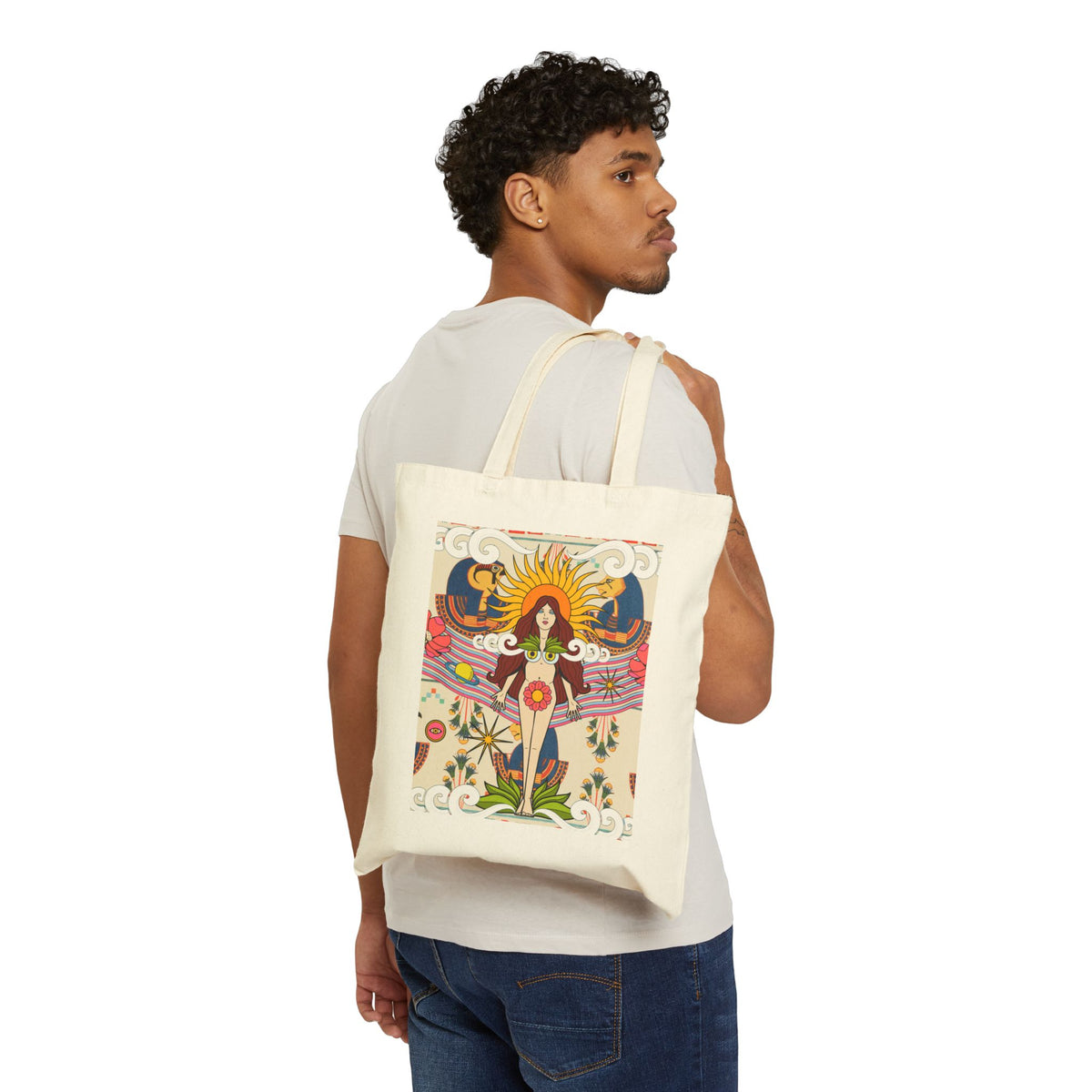 Psychedelic Sun Goddess Tote Bag | Boho Mystic Hands Tote
