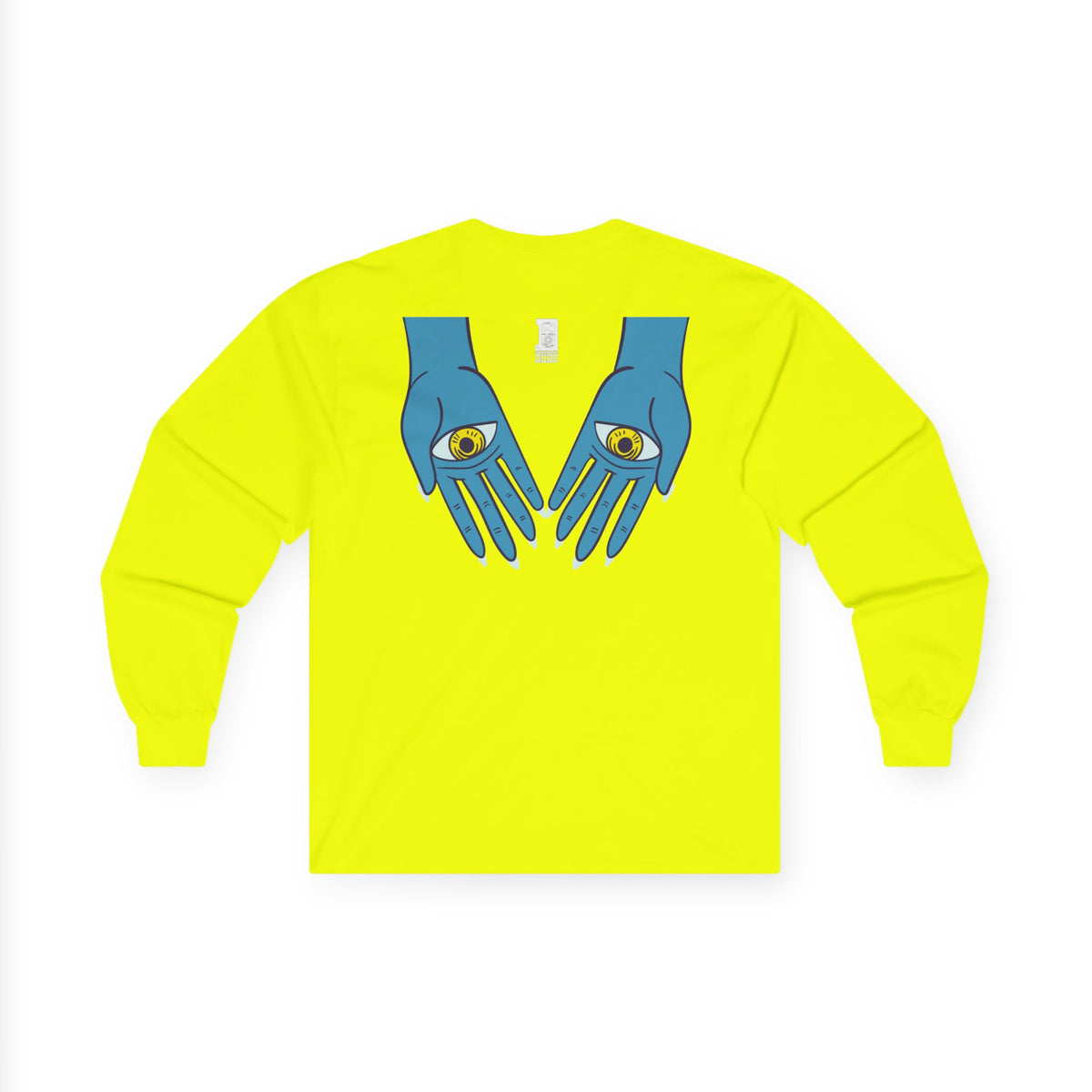 Psychedelic Sun Tiger Face long sleeve tee | Blue Hands Back Graphic