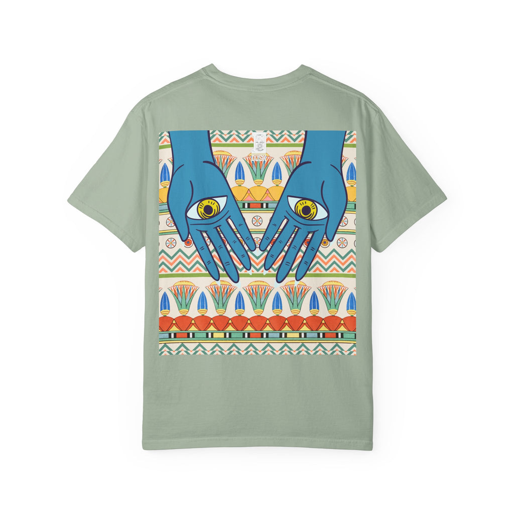 Blue Hand Eyes graphic T-shirt | Bohemian Eye Pattern Tee